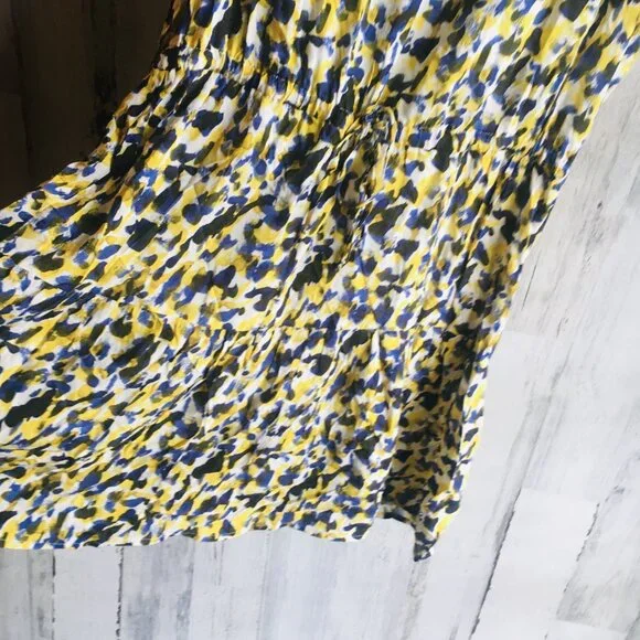 NWOT Velvet by Graham & Spencer Dress Flutter Cap Sleeve Abstract Print Yellow L - Picture 4 of 12